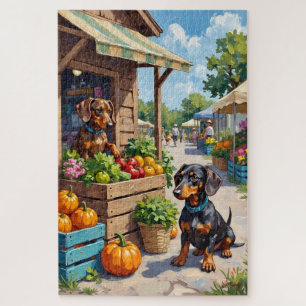 Lustige Dachshund-Bauernmarkt-Hunde-Liebhaber-Kuns Puzzle