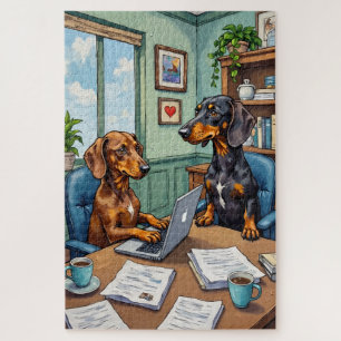 Lustige Dachshund-Büroleben-Hunde-Liebhaber-Kunst Puzzle