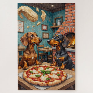 Lustige Dachshund-Pizza-Restaurant-Hunde-Liebhaber Puzzle
