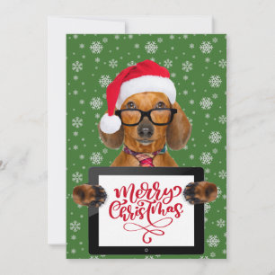 Lustige Dackel-Hundebrille-Tablet Frohe Weihnachte Feiertagskarte