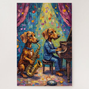 Lustige Dackel-Jazzband-Musik-Hundefreund-Kunst Puzzle