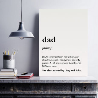 Lustige Dad-Definition Kinder Namen schwarz und we Poster