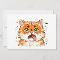 Lustige Derpy Halloween-Katze mit Kürbis-Gesichtsb