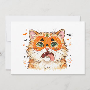 Lustige Derpy Halloween-Katze mit Kürbis-Gesichtsb Dankeskarte