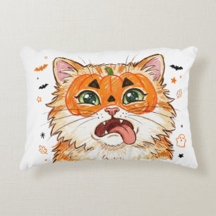Lustige Derpy Halloween-Katze mit Kürbisgesichtsbe Dekokissen