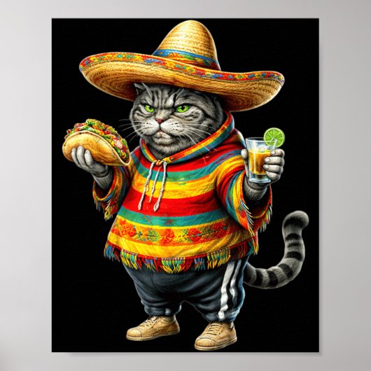 Lustige dicke Katze Cinco De Mayo Dickes Kätzchen Poster (Vorne)