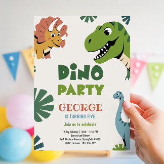 Lustige Dino-Party Süßer Dinosaurier 5. Geburtstag Einladung