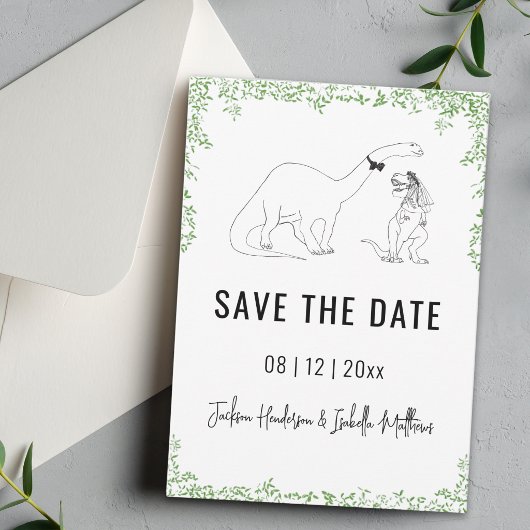 Lustige Dinosaurier-Hochzeit Grün Save The Date