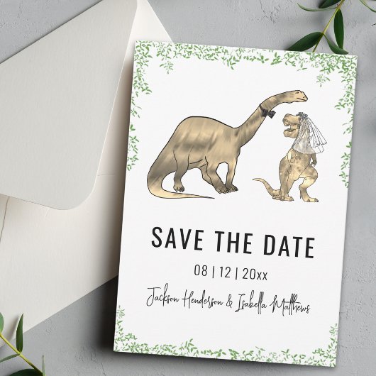 Lustige Dinosaurier-Hochzeit Grün Save The Date