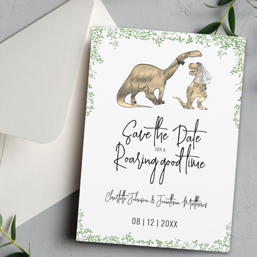 Lustige Dinosaurier-Hochzeit Grün Save The Date