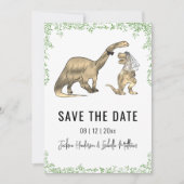 Lustige Dinosaurier-Hochzeit Grün Save The Date (Vorderseite)