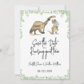 Lustige Dinosaurier-Hochzeit Grün Save The Date (Vorderseite)