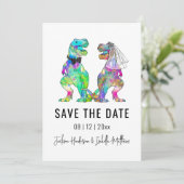 Lustige Dinosaurier Hochzeit Save The Date (Stehend Vorderseite)