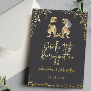 Lustige Dinosaurier Hochzeit Save the Date Grau Go Folieneinladung