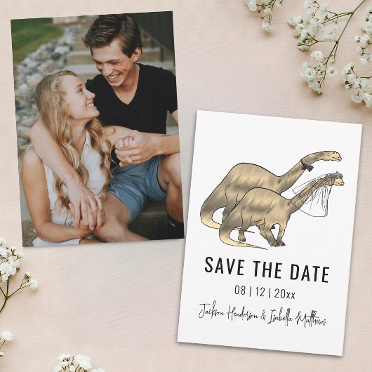 Lustige Dinosaurier-Hochzeitsfoto Save The Date