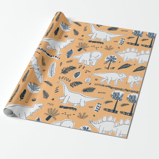 lustige Dinosaurier mit Palm-Blätter Geschenkpapier (Ungerollt)
