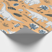 lustige Dinosaurier mit Palm-Blätter Geschenkpapier (Ecke)