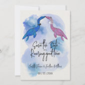 Lustige Dinosaurier-Strandhochzeit - Save the Date (Vorderseite)