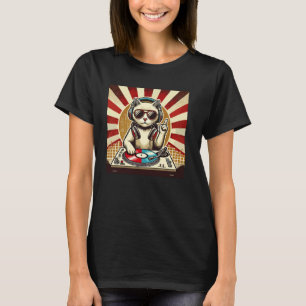 Lustige DJ-Katze Disco-Sound-Tech-Headset-Musik T-Shirt