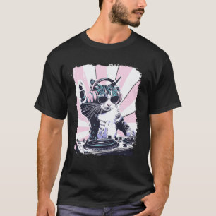 Lustige DJ-Katze mit Kopfhörern Retro-Musikliebhab T-Shirt