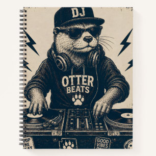 Lustige DJ-Tier-Retro-EDM-Plattenspieler-Illustrat Notizblock