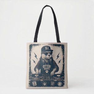 Lustige DJ-Tier-Retro-EDM-Plattenspieler-Illustrat Tasche
