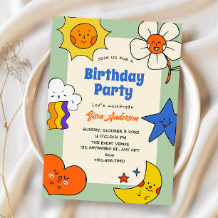 Lustige Doodle-Charaktere Geburtstag Einladung