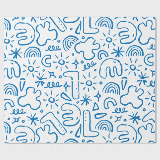 lustige Doodle-Zeichnungen, navy, pastellblau und Geschenkpapier