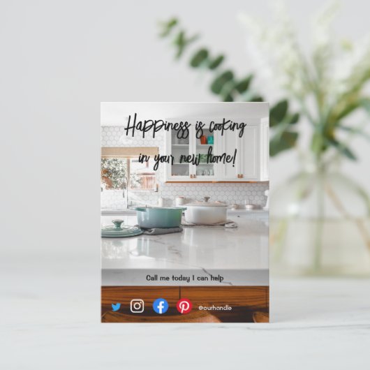 lustige echte Anwesen Postcard Kochen neue Zuhause Postkarte (Stehend Vorderseite)