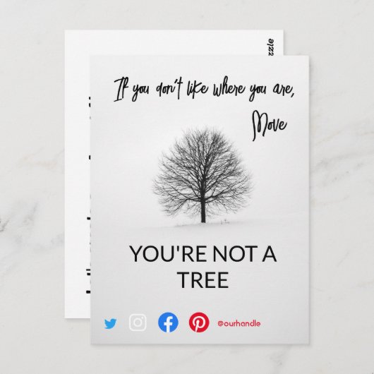 lustige echte Anwesen Postkarte Sie sind kein Baum (Vorne/Hinten)