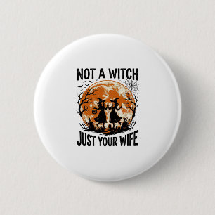 Lustige Ehefrau Halloween Vintage Hexe Mond Design Button