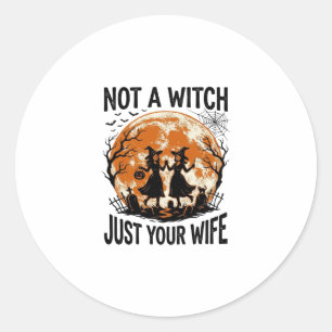 Lustige Ehefrau Halloween Vintage Hexe Mond Design Runder Aufkleber