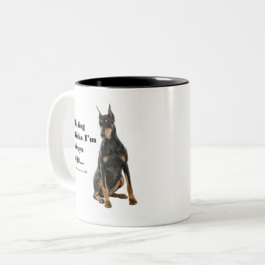 Lustige Ehefrau-Tasse des Dobermann-V Zweifarbige Tasse (Vorderseite Links)