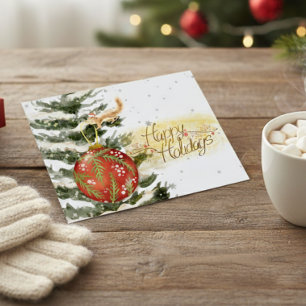 Lustige Eichhörnchen-Aquarell-Weihnachtsszene Feiertagspostkarte