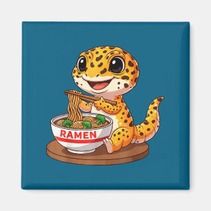 Lustige Eidechse Reptil Leopard Gecko isst Ramen J Magnet