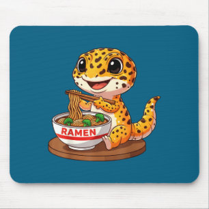 Lustige Eidechse Reptil Leopard Gecko isst Ramen J Mousepad