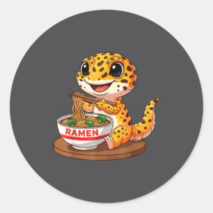 Lustige Eidechse Reptil Leopard Gecko isst Ramen J Runder Aufkleber