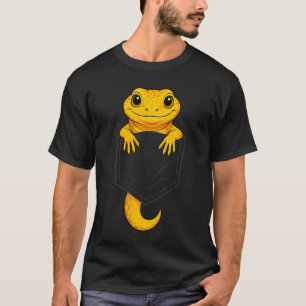 Lustige Eidechse schaut in die Tasche Leopard Geck T-Shirt