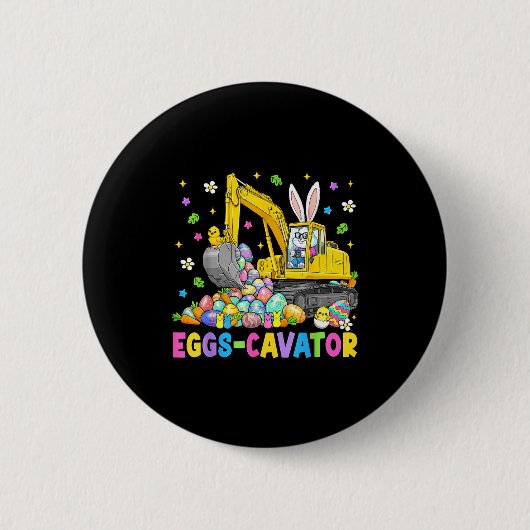 Lustige Eier Cavator Osterhase Bagger Jungen Kind Button (Vorderseite)