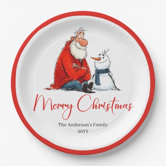 Lustige Eigenartige Wasserfarbe Weihnachtsmann Wei Pappteller (Vorderseite)