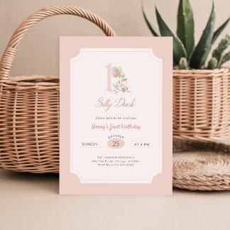 Lustige Eine Alberne Ente Rosa Schleife 1. Geburts Einladung
