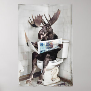 Lustige Elch-Badezimmer-Wandkunst, Elch auf Toilet Poster