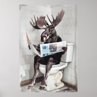 Lustige Elch-Badezimmer-Wandkunst, Elch auf Toilet Poster