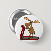 Lustige Elche, die auf Tretmühle-Cartoon Button (Vorne & Hinten)