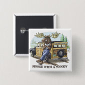 Lustige Elche mit einem Woody durch Mudge Studios Button (Vorne & Hinten)
