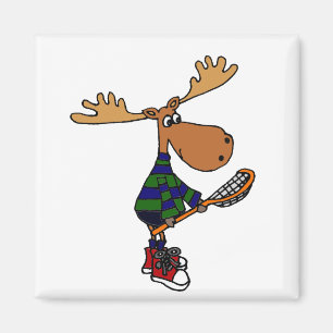 Lustige Elche mit Lacrosse-Stock-Kunst Magnet