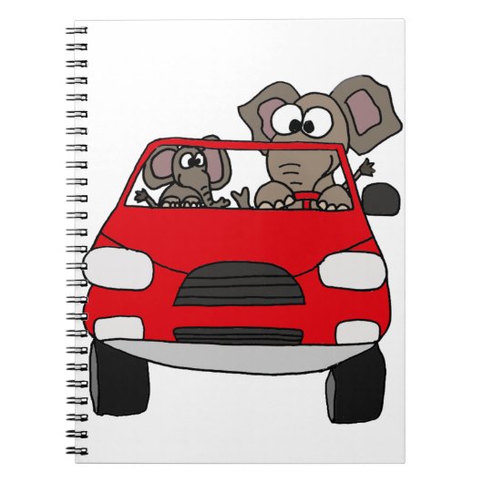 Lustige Elefanten im roten Auto Notizblock (Vorderseite)