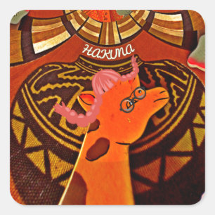 Lustige elegante Giraffe im afrikanischen Stil Acc Quadratischer Aufkleber