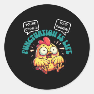 Lustige englische Grammatikprobleme HühnerInterpun Runder Aufkleber