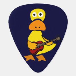 Lustige Ente, die Gitarren-Plektrum spielt Plektrum